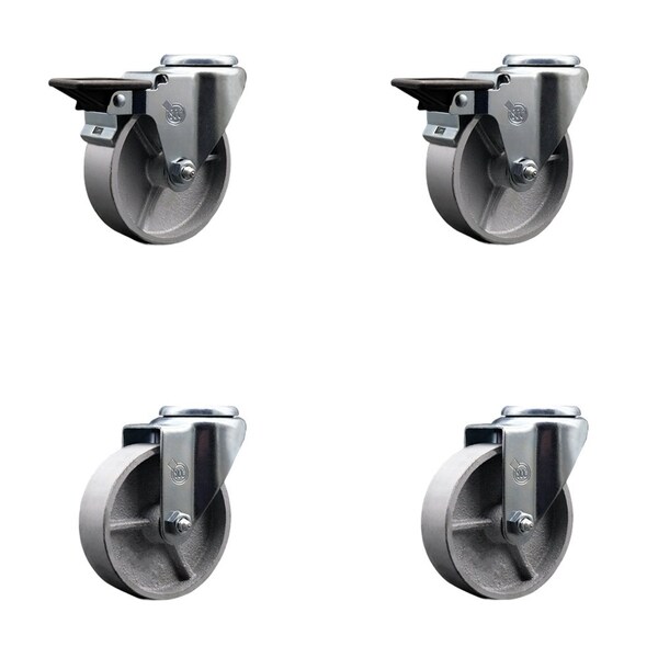 Service Caster 4'' Semi Steel Wheel Swivel Bolt Hole Caster Set with 2 Posi Lock Brakes, 4PK SCC-BH20S414-SSS-PLB-2-S-2 - main